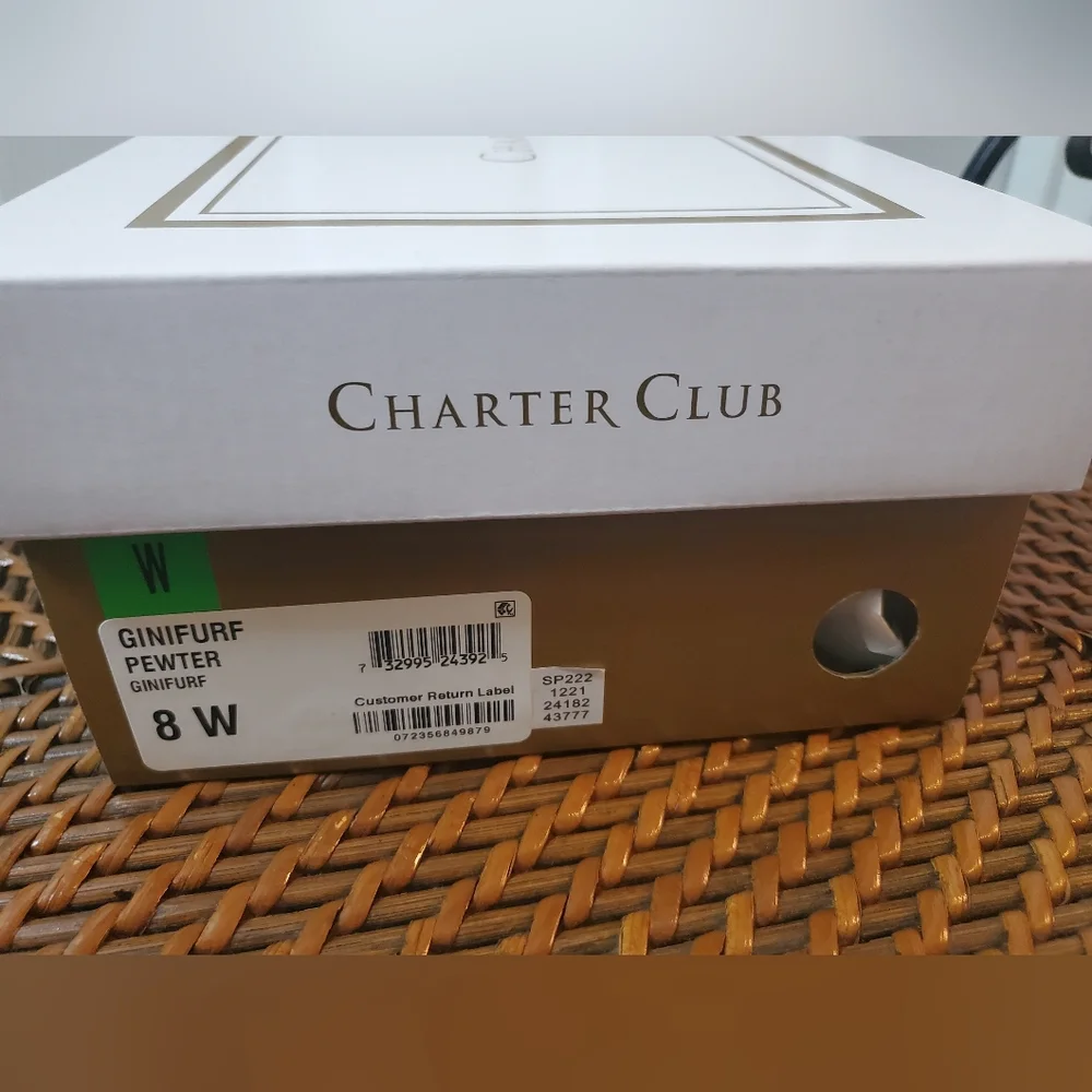 NWT Charter Club Womens 8W Pewter Rhinestoned Strappy Wedge Sandals Formal